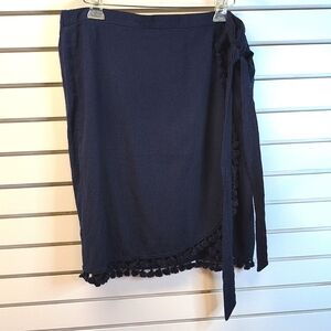 J Crew Navy100% Cotton  Blue Faux Wrap Fringe Skirt Size XL NWT
